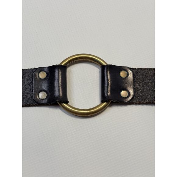 Red Monkey Belt Mens Black Leather Solid Brass Round Buckle Double O-Ring Heavy - Picture 6 of 9